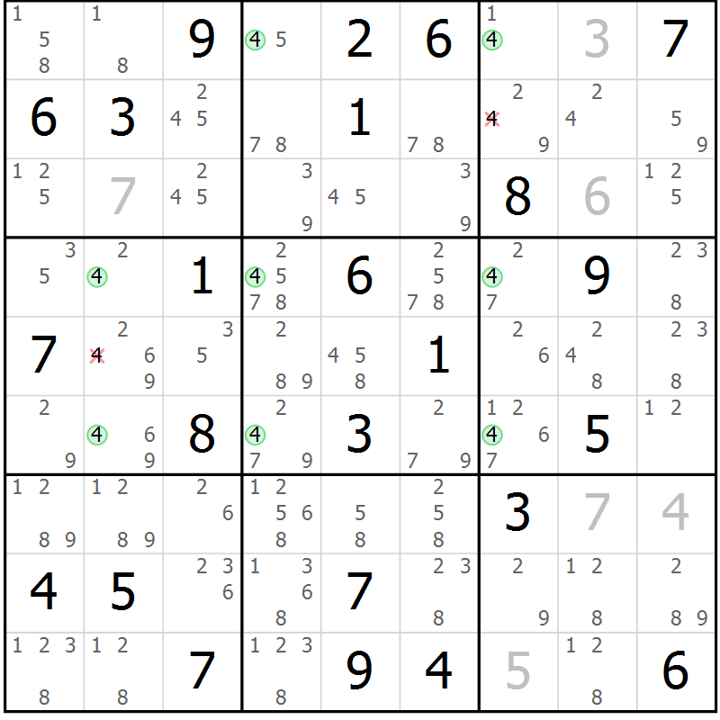 Position des candidats pour la solution de la Gr 52 page 55 du magazine de sudoku Maestro n° 103