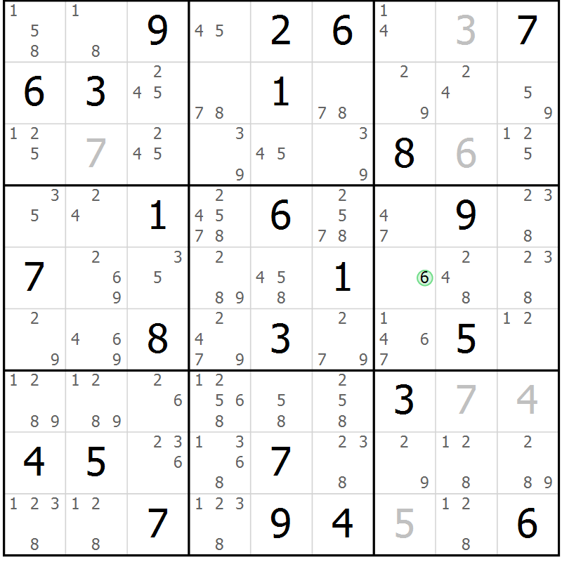 Position des candidats pour la solution de la Gr 52 page 55 du magazine de sudoku Maestro n° 103