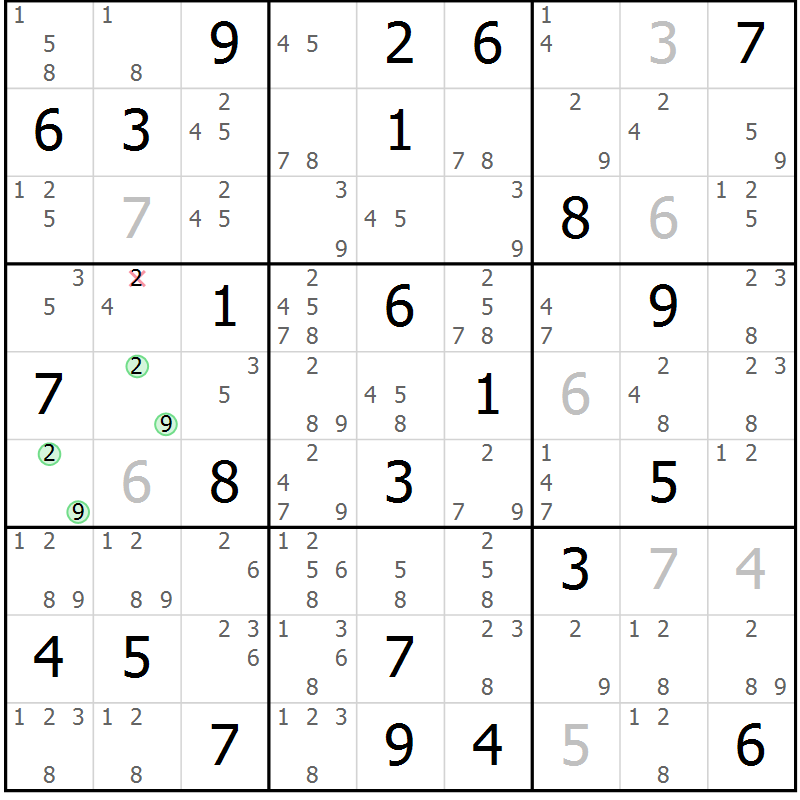 Position des candidats pour la solution de la Gr 52 page 55 du magazine de sudoku Maestro n° 103