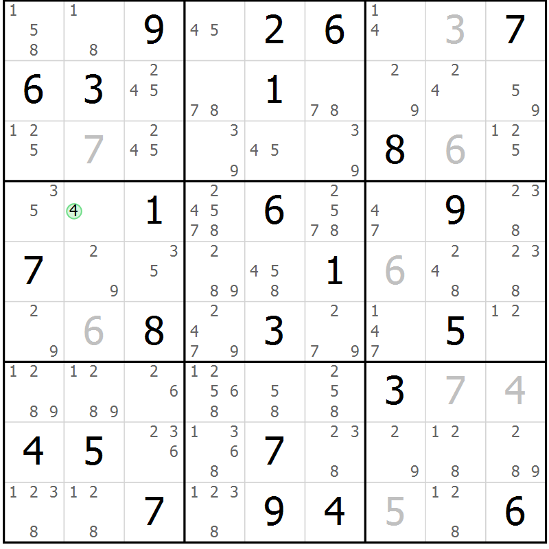 Position des candidats pour la solution de la Gr 52 page 55 du magazine de sudoku Maestro n° 103