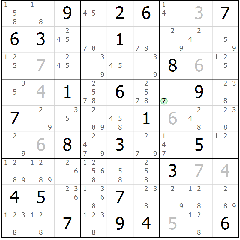 Position des candidats pour la solution de la Gr 52 page 55 du magazine de sudoku Maestro n° 103
