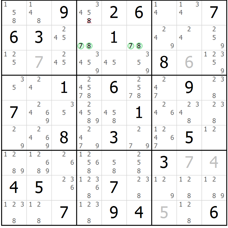 Position des candidats pour la solution de la Gr 52 page 55 du magazine de sudoku Maestro n° 103