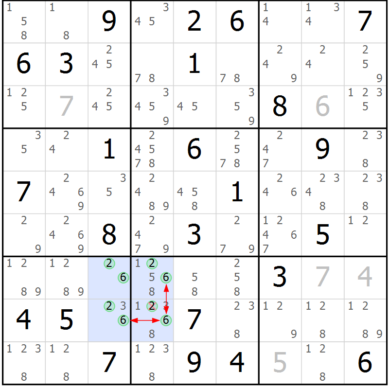 Position des candidats pour la solution de la Gr 52 page 55 du magazine de sudoku Maestro n° 103