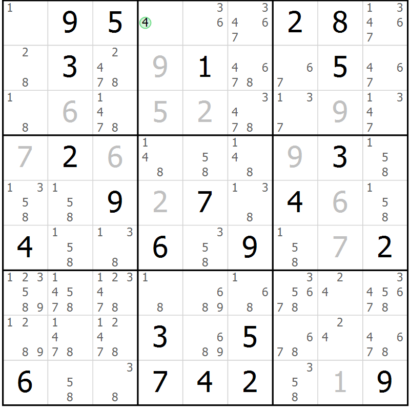 Position des candidats pour la solution de la Gr 53 page 56 du magazine de sudoku Maestro n° 103
