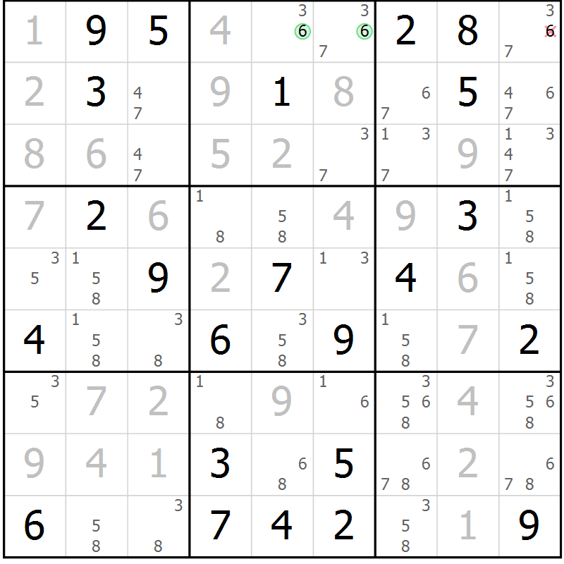 Position des candidats pour la solution de la Gr 53 page 56 du magazine de sudoku Maestro n° 103