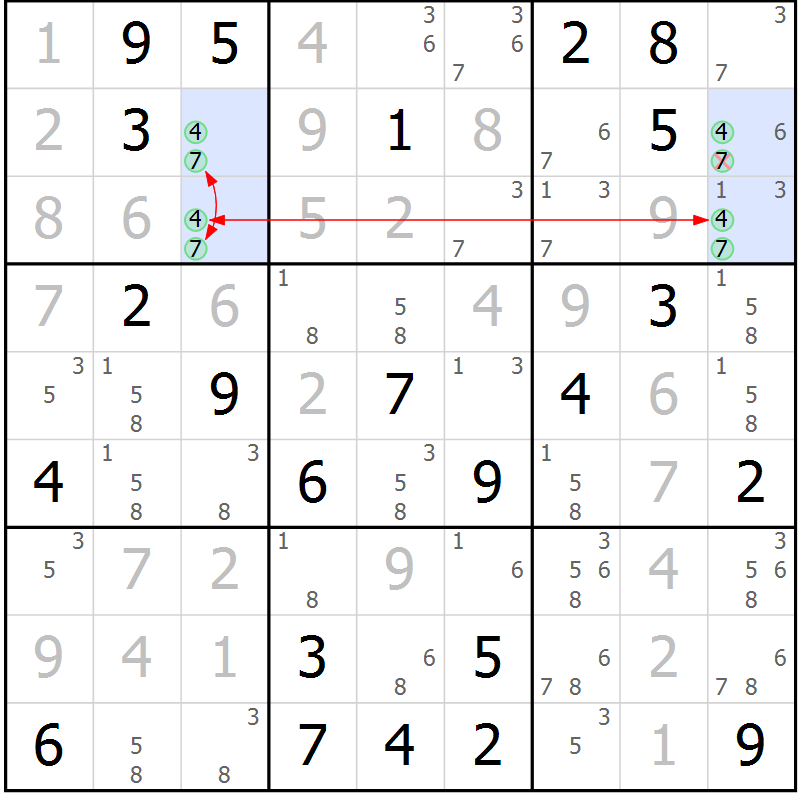 Position des candidats pour la solution de la Gr 53 page 56 du magazine de sudoku Maestro n° 103