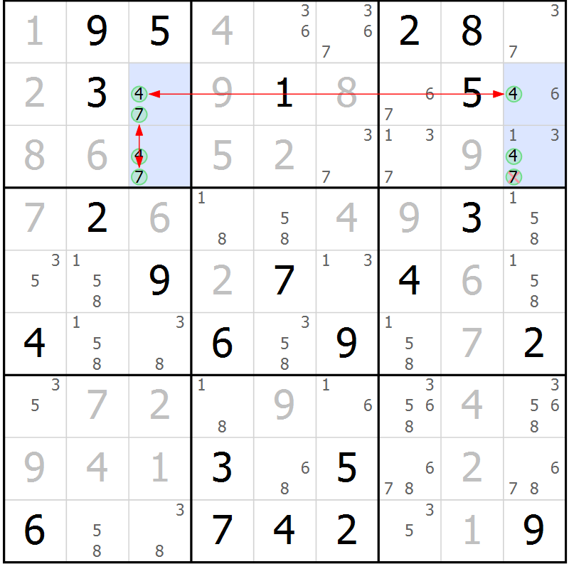 Position des candidats pour la solution de la Gr 53 page 56 du magazine de sudoku Maestro n° 103