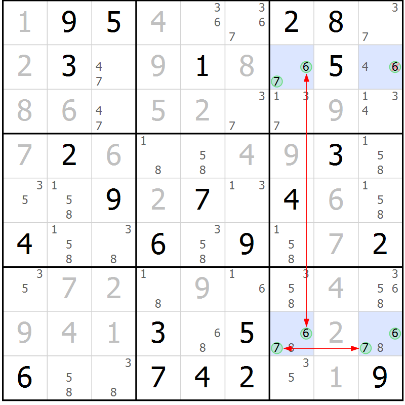 Position des candidats pour la solution de la Gr 53 page 56 du magazine de sudoku Maestro n° 103