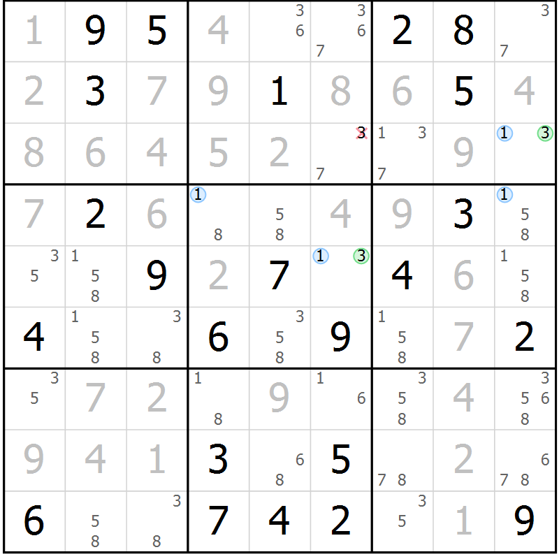 Position des candidats pour la solution de la Gr 53 page 56 du magazine de sudoku Maestro n° 103
