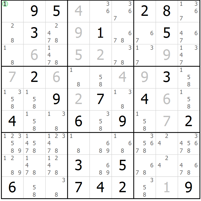 Position des candidats pour la solution de la Gr 53 page 56 du magazine de sudoku Maestro n° 103