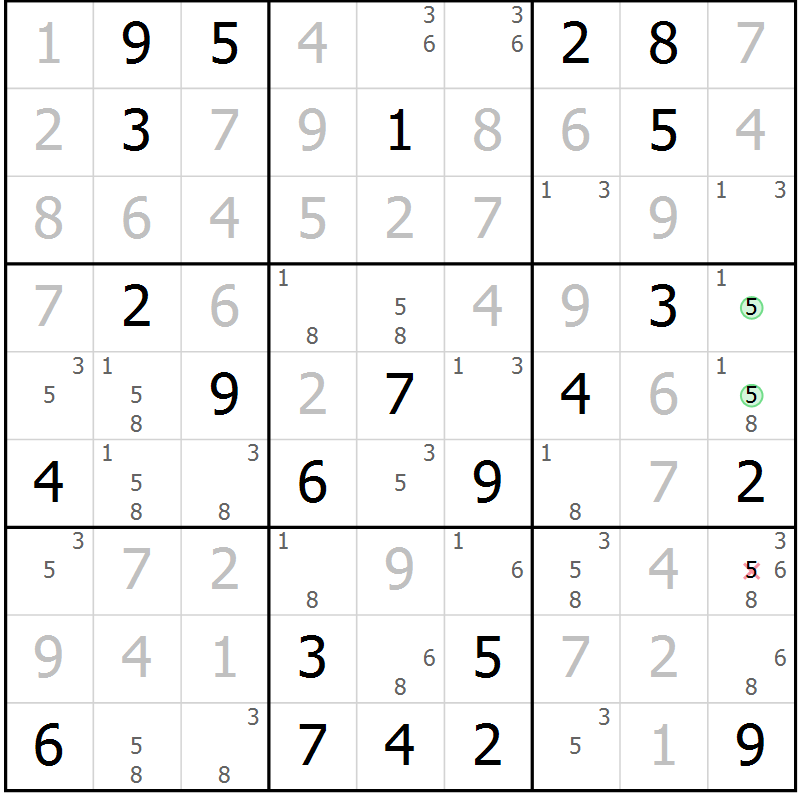 Position des candidats pour la solution de la Gr 53 page 56 du magazine de sudoku Maestro n° 103