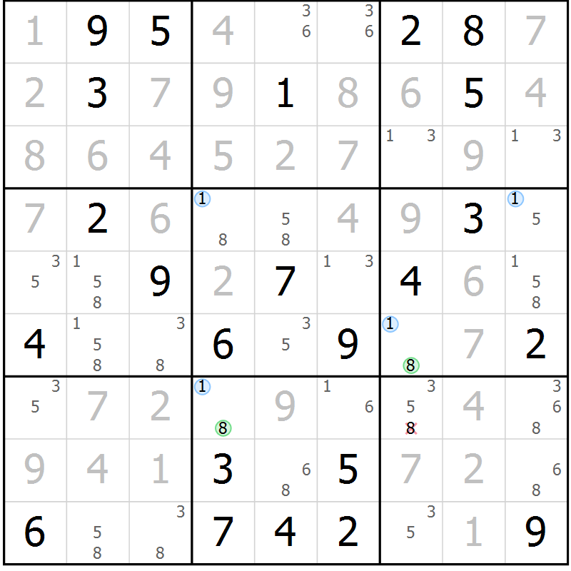Position des candidats pour la solution de la Gr 53 page 56 du magazine de sudoku Maestro n° 103
