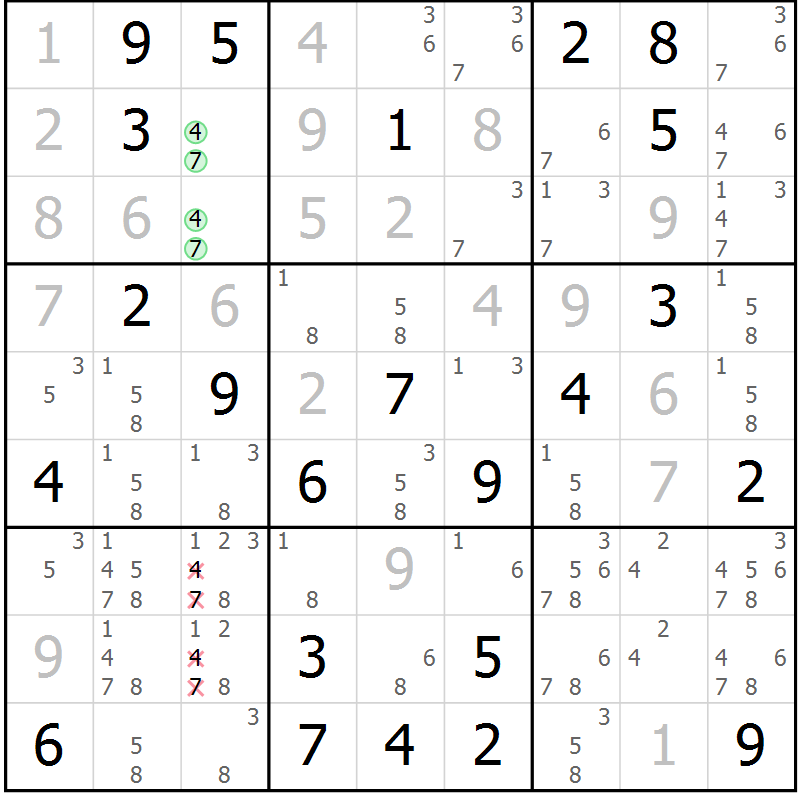 Position des candidats pour la solution de la Gr 53 page 56 du magazine de sudoku Maestro n° 103