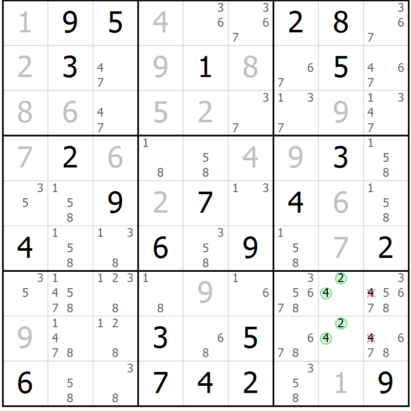 Position des candidats pour la solution de la Gr 53 page 56 du magazine de sudoku Maestro n° 103