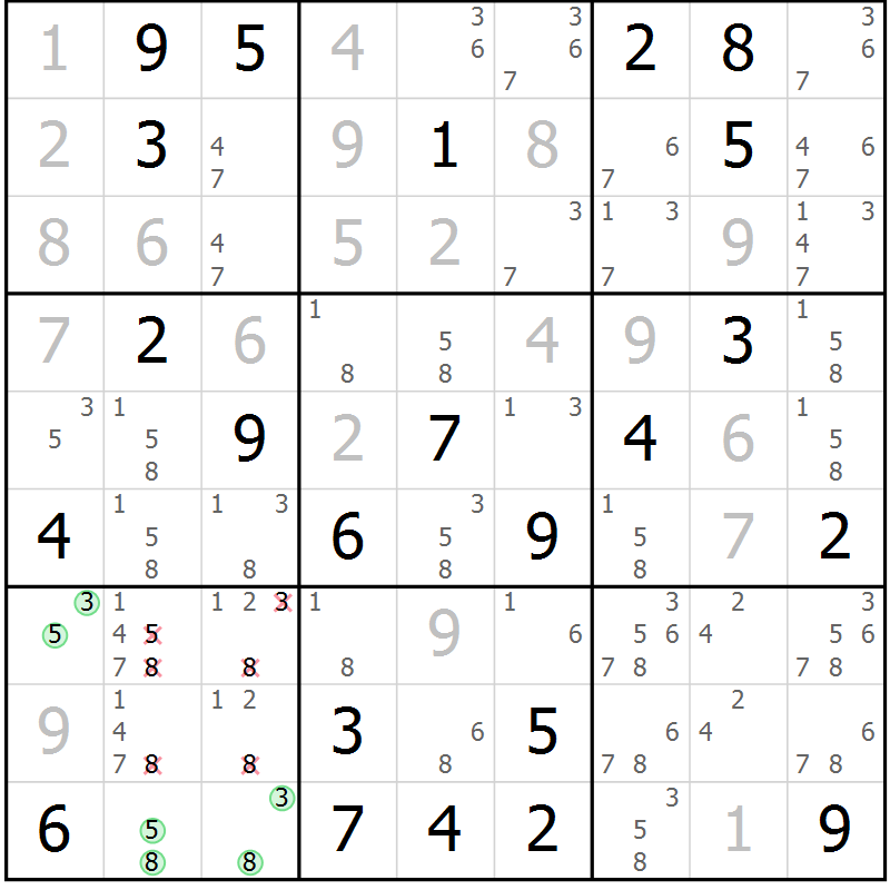 Position des candidats pour la solution de la Gr 53 page 56 du magazine de sudoku Maestro n° 103
