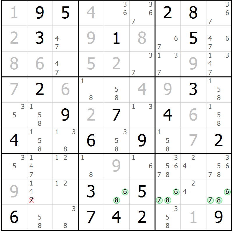 Position des candidats pour la solution de la Gr 53 page 56 du magazine de sudoku Maestro n° 103