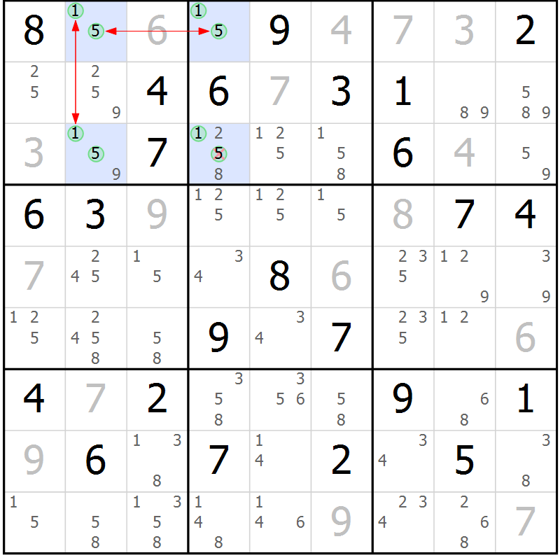 Position des candidats pour la solution de la Gr 54 page 57 du magazine de sudoku Maestro n° 103