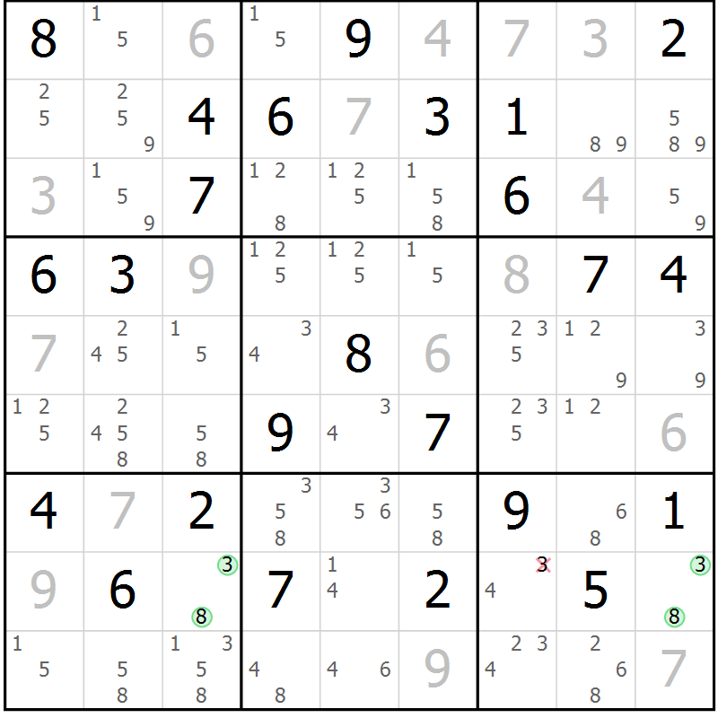 Position des candidats pour la solution de la Gr 54 page 57 du magazine de sudoku Maestro n° 103