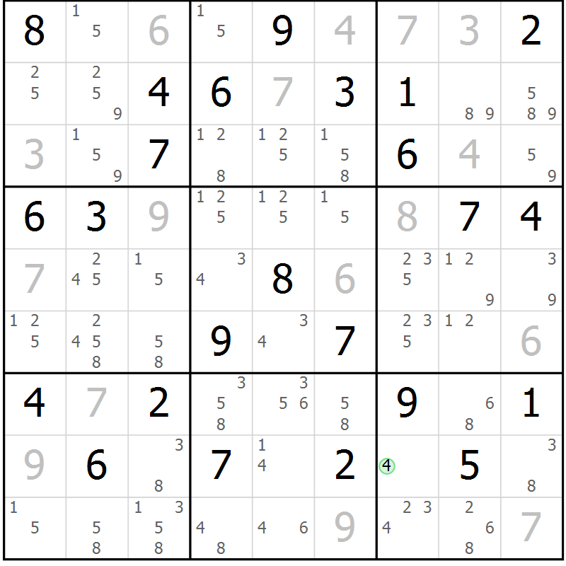 Position des candidats pour la solution de la Gr 54 page 57 du magazine de sudoku Maestro n° 103
