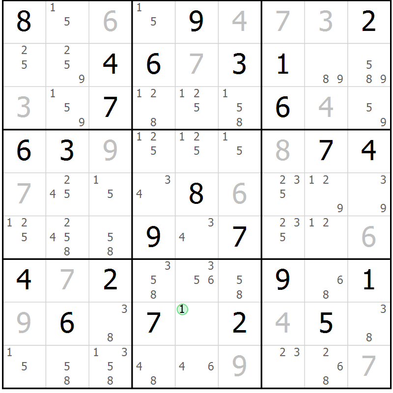 Position des candidats pour la solution de la Gr 54 page 57 du magazine de sudoku Maestro n° 103