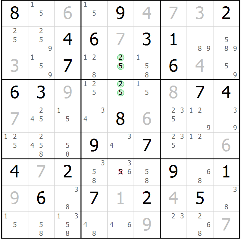 Position des candidats pour la solution de la Gr 54 page 57 du magazine de sudoku Maestro n° 103