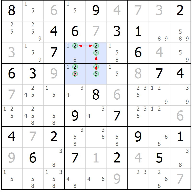 Position des candidats pour la solution de la Gr 54 page 57 du magazine de sudoku Maestro n° 103
