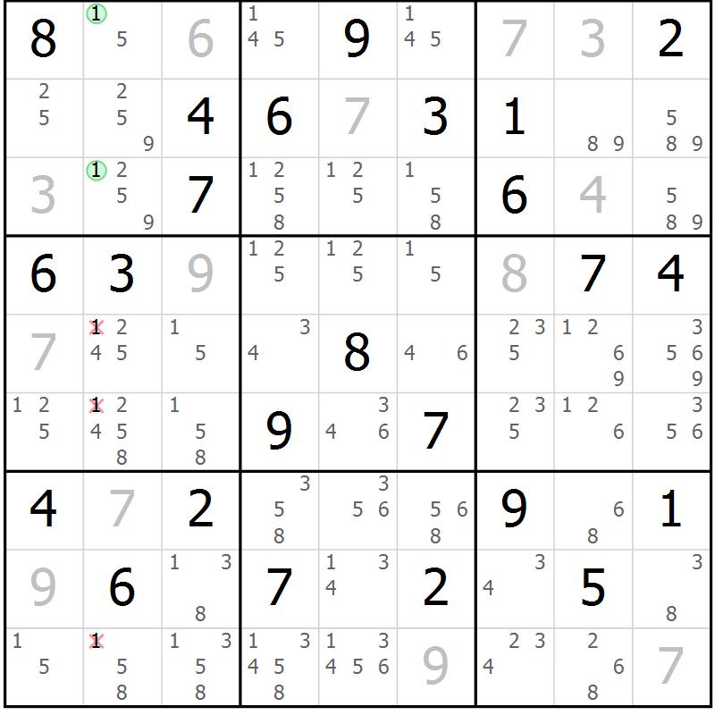Position des candidats pour la solution de la Gr 54 page 57 du magazine de sudoku Maestro n° 103
