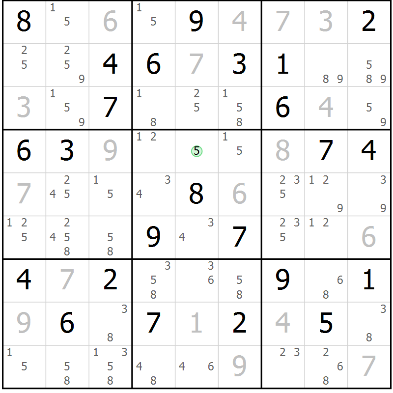 Position des candidats pour la solution de la Gr 54 page 57 du magazine de sudoku Maestro n° 103