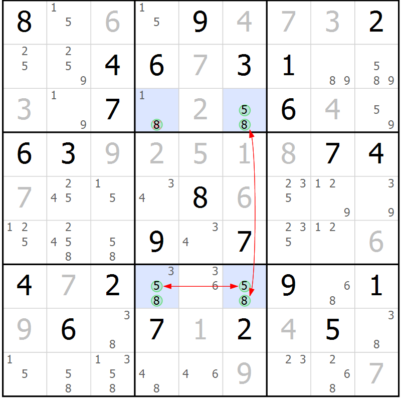 Position des candidats pour la solution de la Gr 54 page 57 du magazine de sudoku Maestro n° 103
