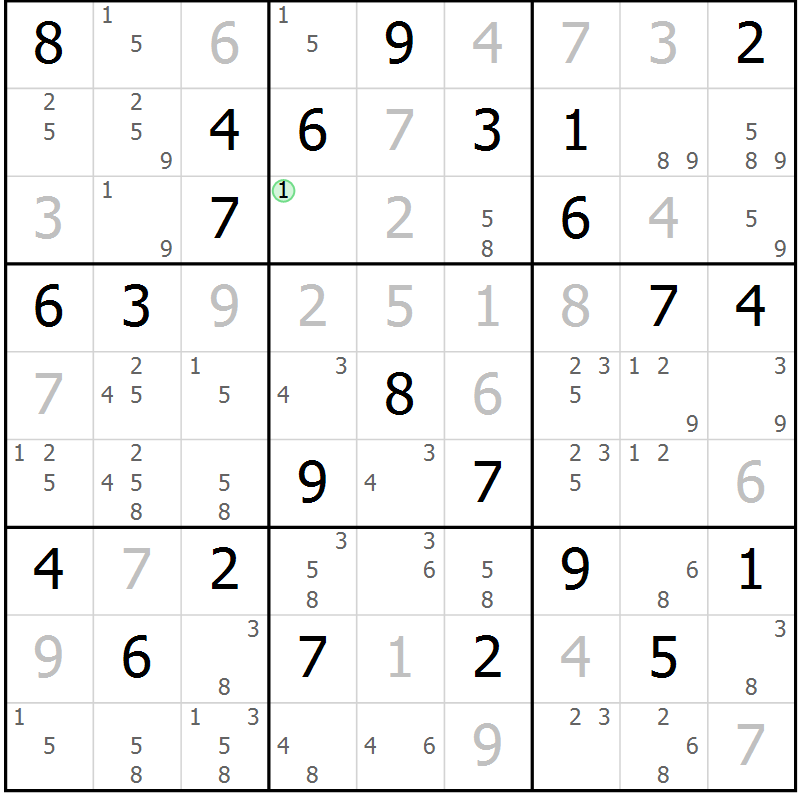 Position des candidats pour la solution de la Gr 54 page 57 du magazine de sudoku Maestro n° 103