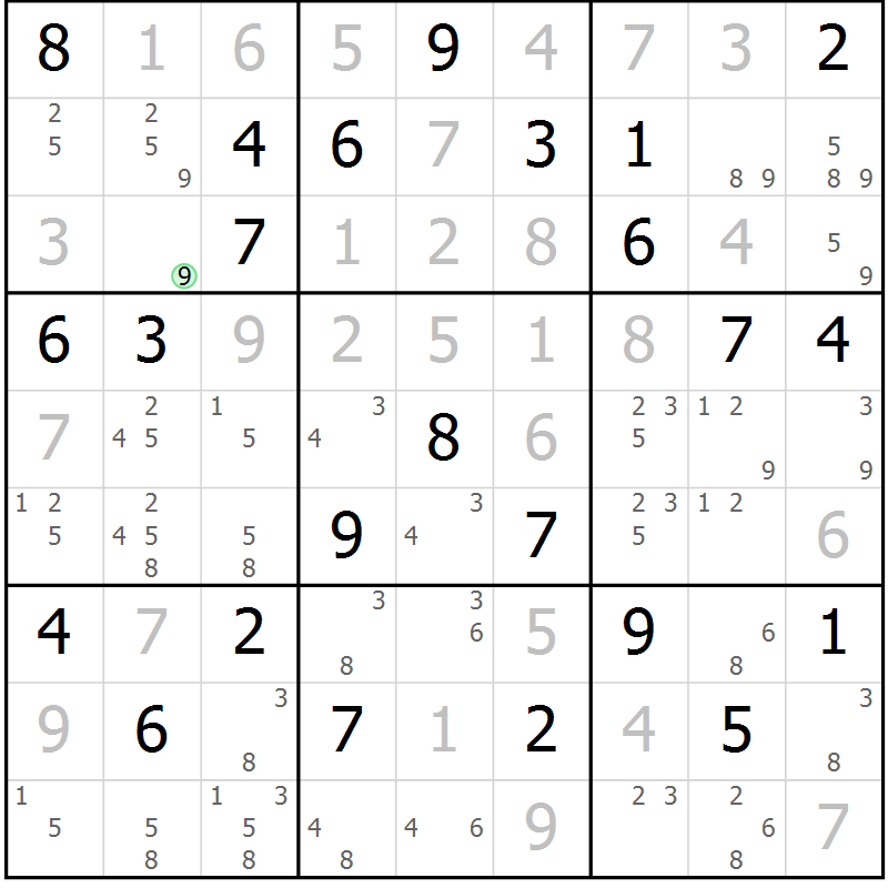 Position des candidats pour la solution de la Gr 54 page 57 du magazine de sudoku Maestro n° 103