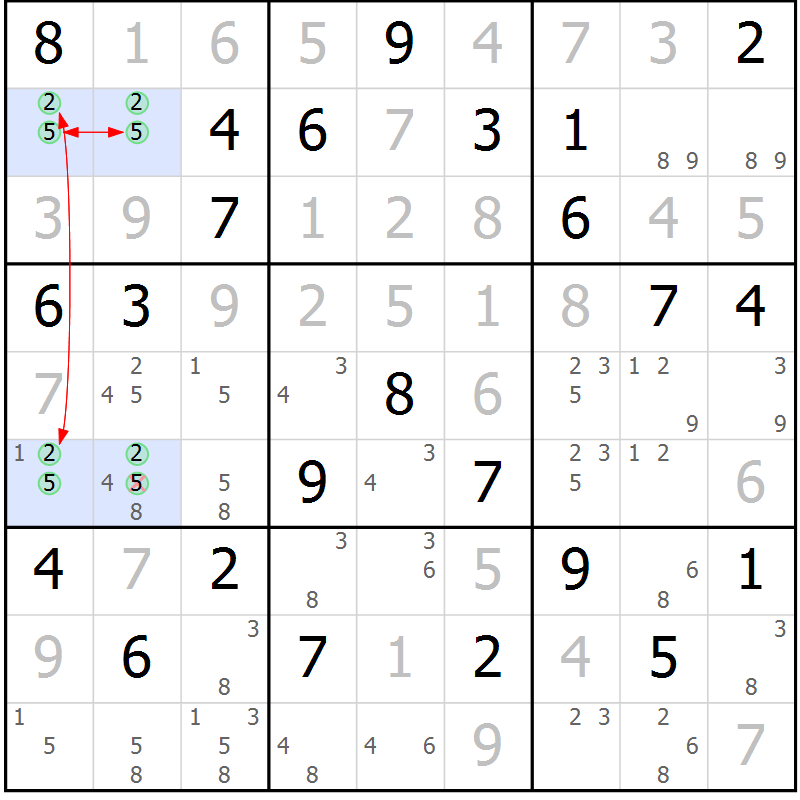 Position des candidats pour la solution de la Gr 54 page 57 du magazine de sudoku Maestro n° 103