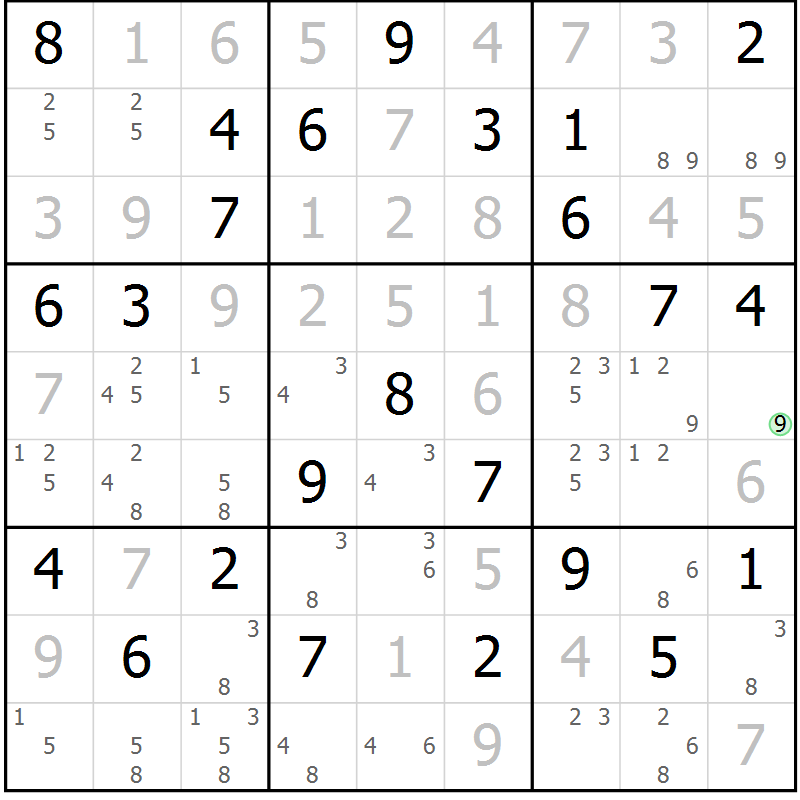 Position des candidats pour la solution de la Gr 54 page 57 du magazine de sudoku Maestro n° 103