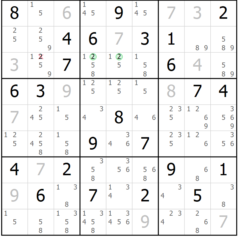 Position des candidats pour la solution de la Gr 54 page 57 du magazine de sudoku Maestro n° 103
