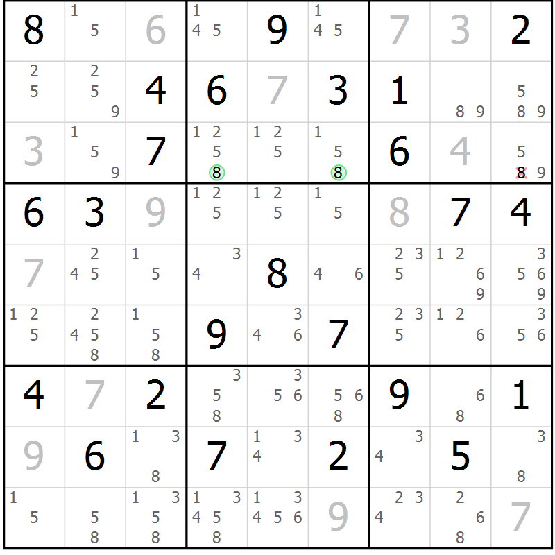Position des candidats pour la solution de la Gr 54 page 57 du magazine de sudoku Maestro n° 103