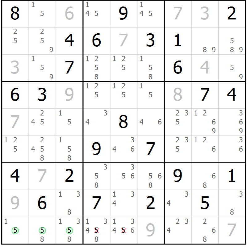 Position des candidats pour la solution de la Gr 54 page 57 du magazine de sudoku Maestro n° 103
