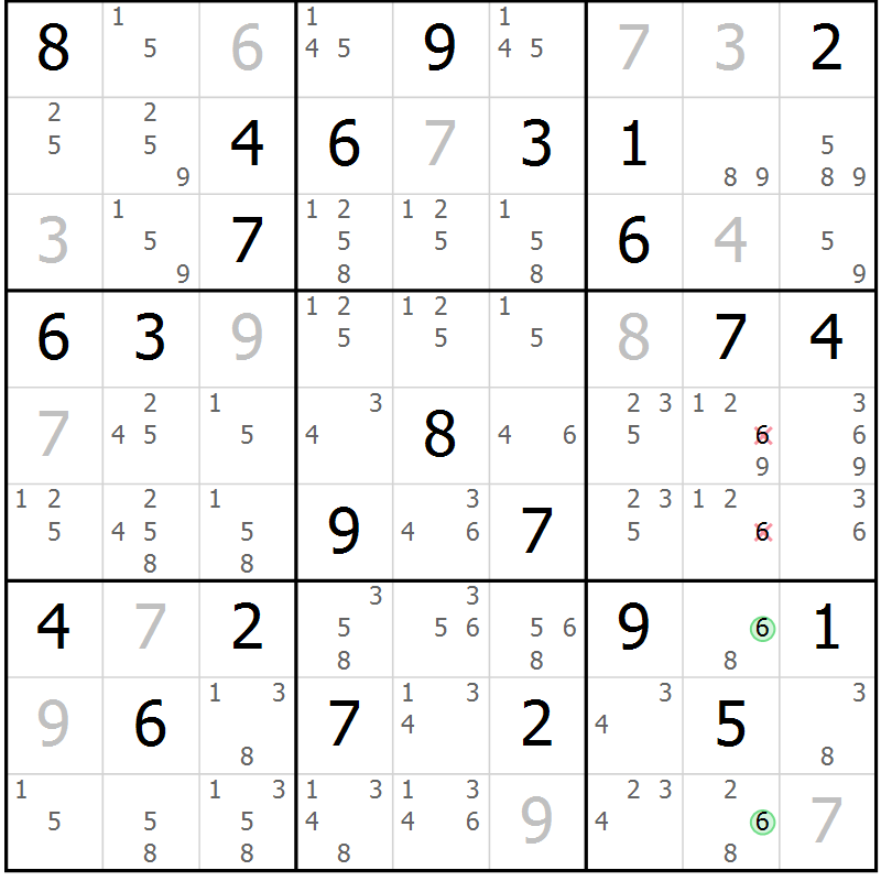 Position des candidats pour la solution de la Gr 54 page 57 du magazine de sudoku Maestro n° 103