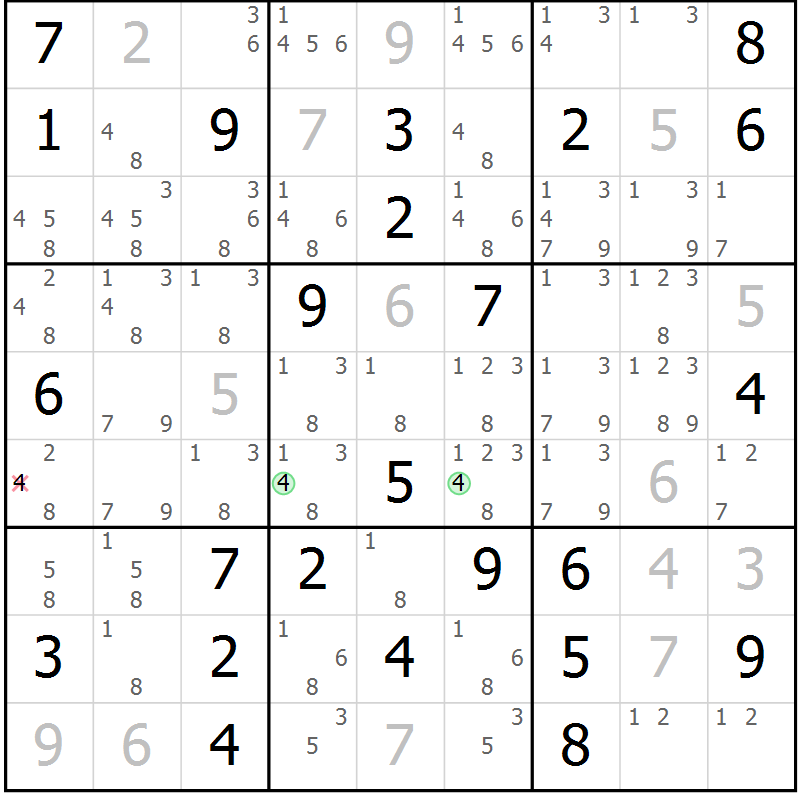 Position des candidats pour la solution de la Gr 55 page 58 du magazine de sudoku Maestro n° 103