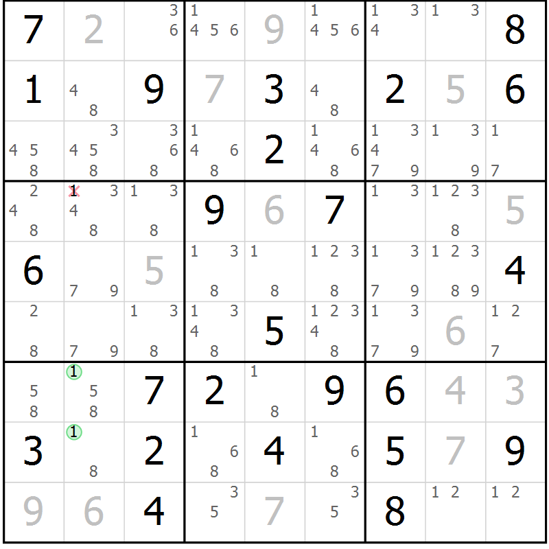 Position des candidats pour la solution de la Gr 55 page 58 du magazine de sudoku Maestro n° 103