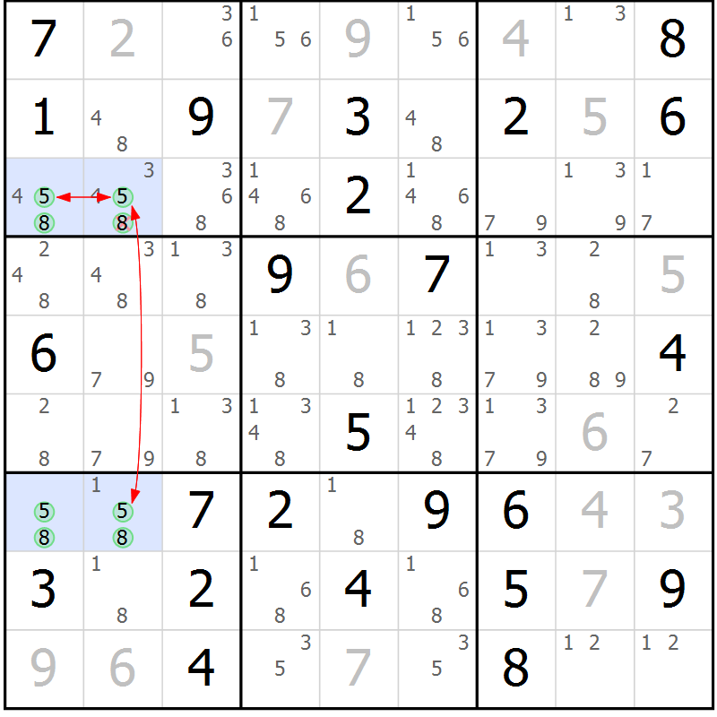 Position des candidats pour la solution de la Gr 55 page 58 du magazine de sudoku Maestro n° 103