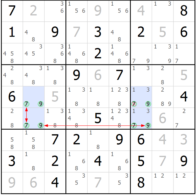 Position des candidats pour la solution de la Gr 55 page 58 du magazine de sudoku Maestro n° 103