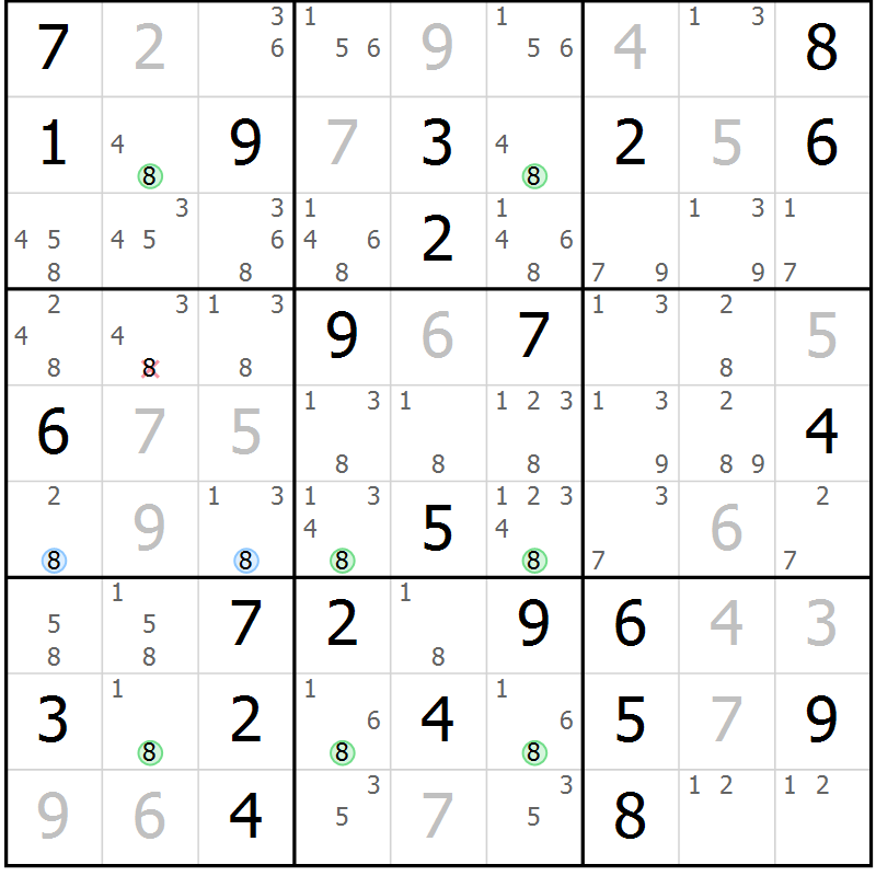Position des candidats pour la solution de la Gr 55 page 58 du magazine de sudoku Maestro n° 103