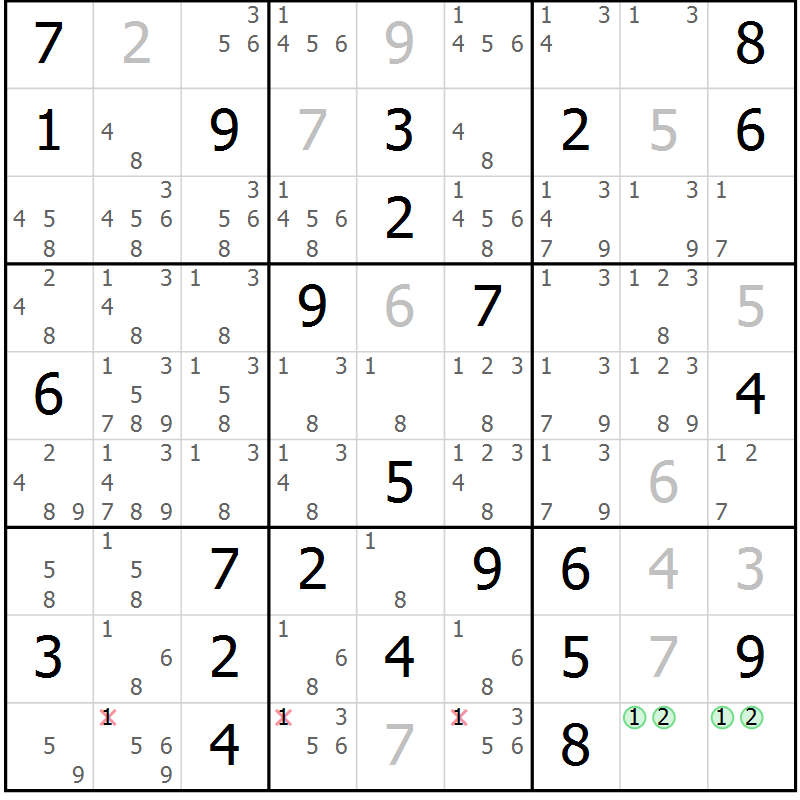 Position des candidats pour la solution de la Gr 55 page 58 du magazine de sudoku Maestro n° 103