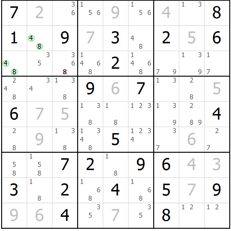 Position des candidats pour la solution de la Gr 55 page 58 du magazine de sudoku Maestro n° 103