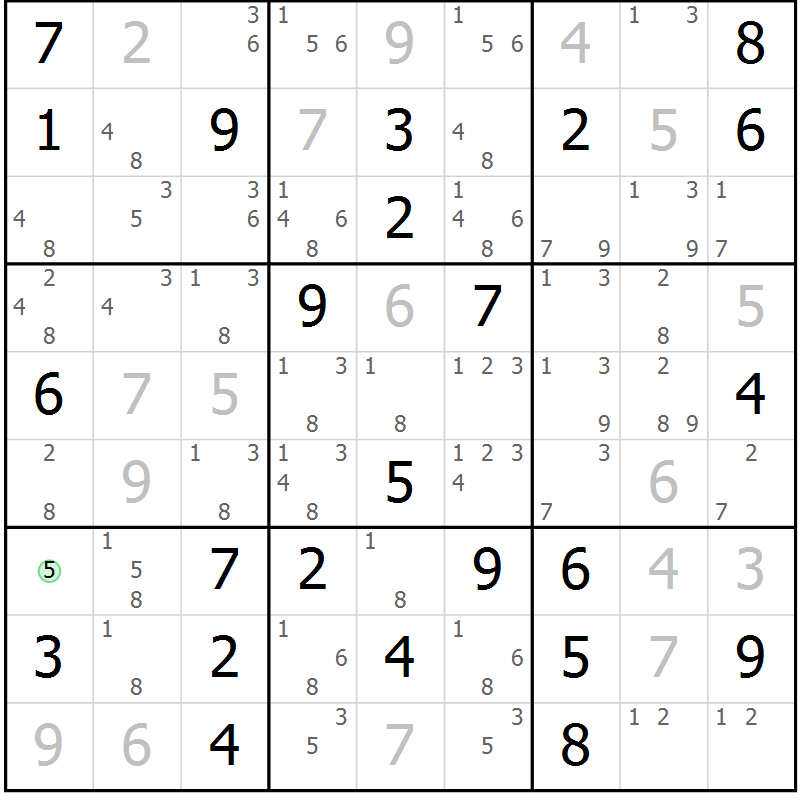 Position des candidats pour la solution de la Gr 55 page 58 du magazine de sudoku Maestro n° 103