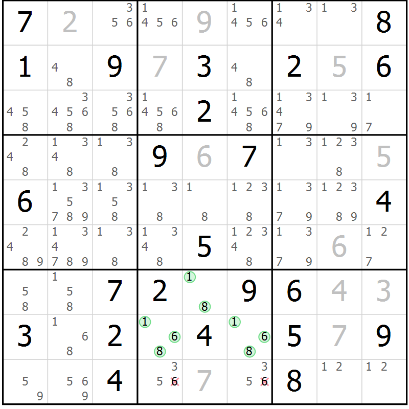 Position des candidats pour la solution de la Gr 55 page 58 du magazine de sudoku Maestro n° 103