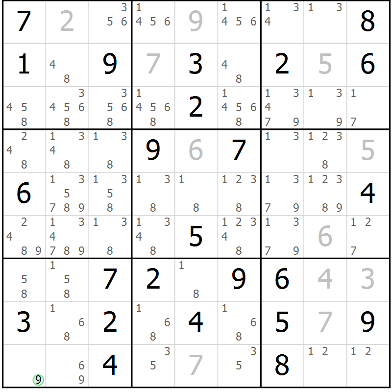 Position des candidats pour la solution de la Gr 55 page 58 du magazine de sudoku Maestro n° 103