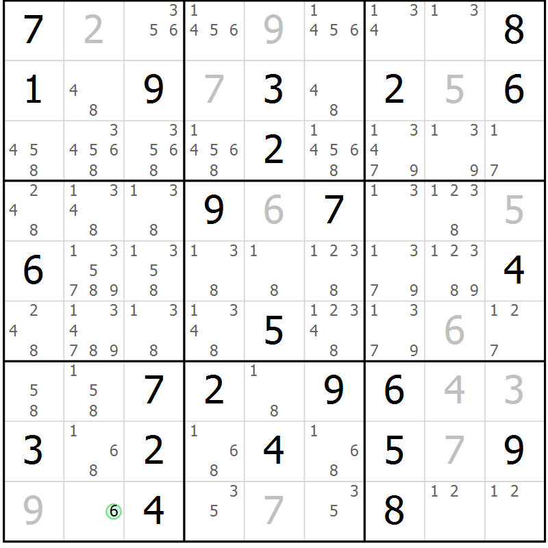 Position des candidats pour la solution de la Gr 55 page 58 du magazine de sudoku Maestro n° 103