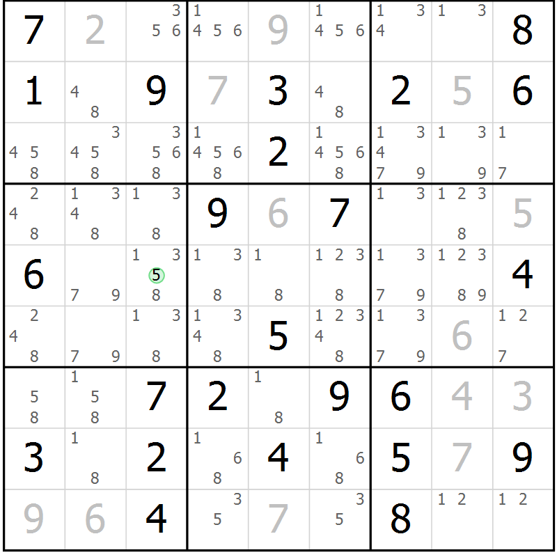 Position des candidats pour la solution de la Gr 55 page 58 du magazine de sudoku Maestro n° 103