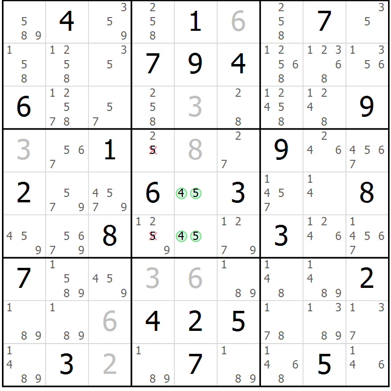 Position des candidats pour la solution de la Gr 56 page 59 du magazine de sudoku Maestro n° 103